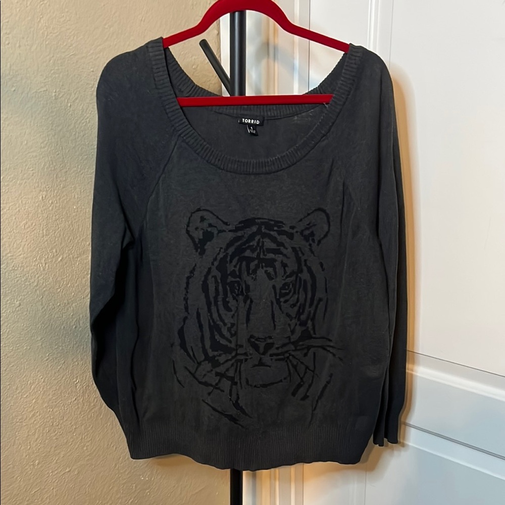 Torrid Charcoal Tiger Graphic Sweater